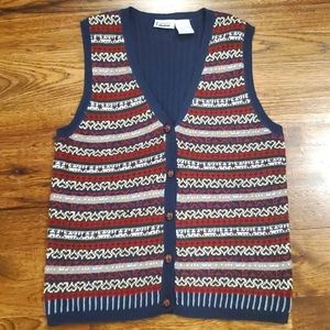 Womens Capacity navy stripe print sweater vest with wood buttons size M